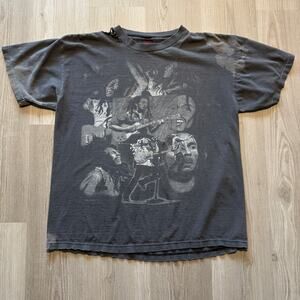 Vintage 90's Fashion Victim Bob Marley Faded Black Double Sided Tee Shirt Sz XL